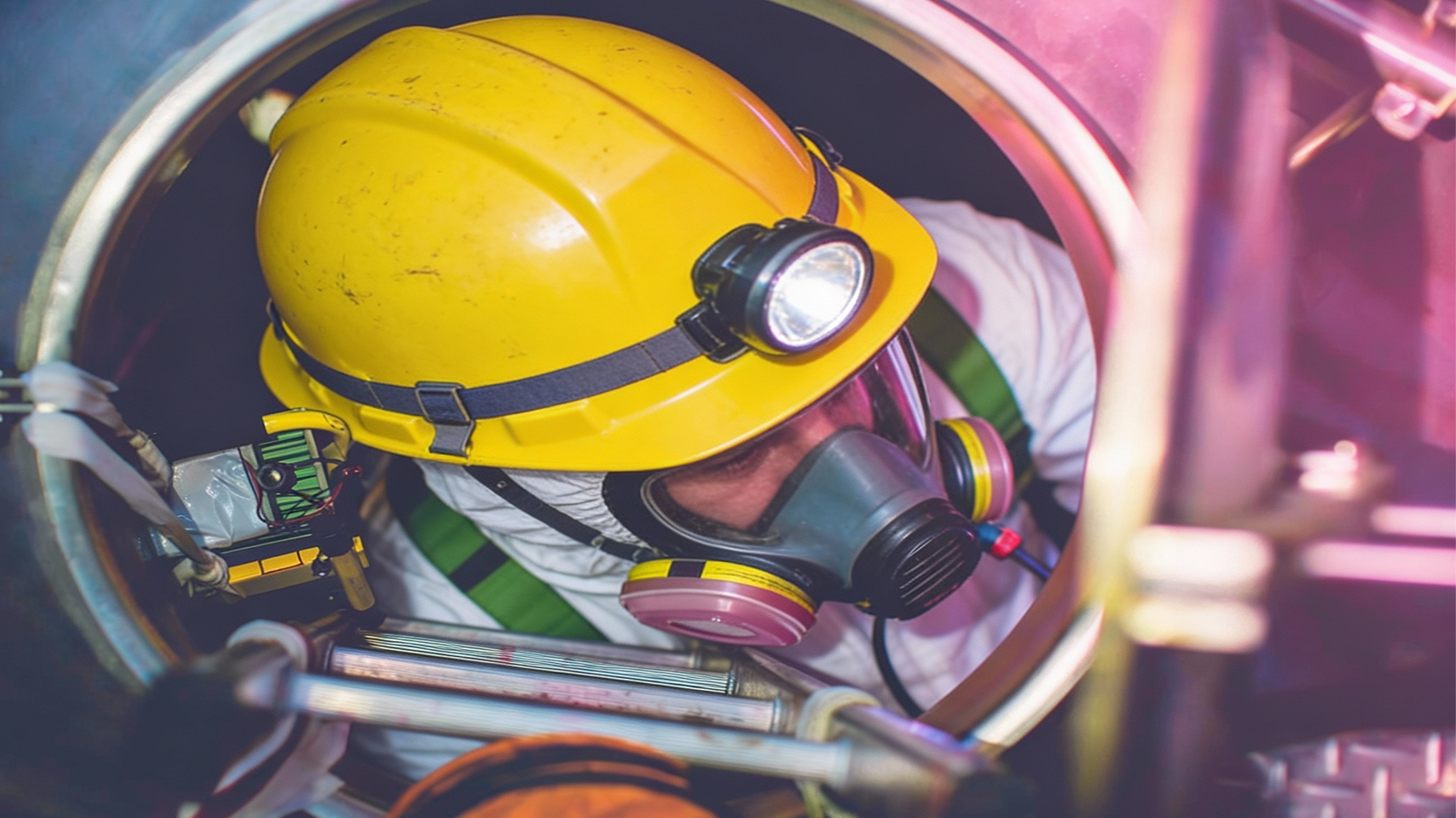man working in high risk environment with gas and confined space