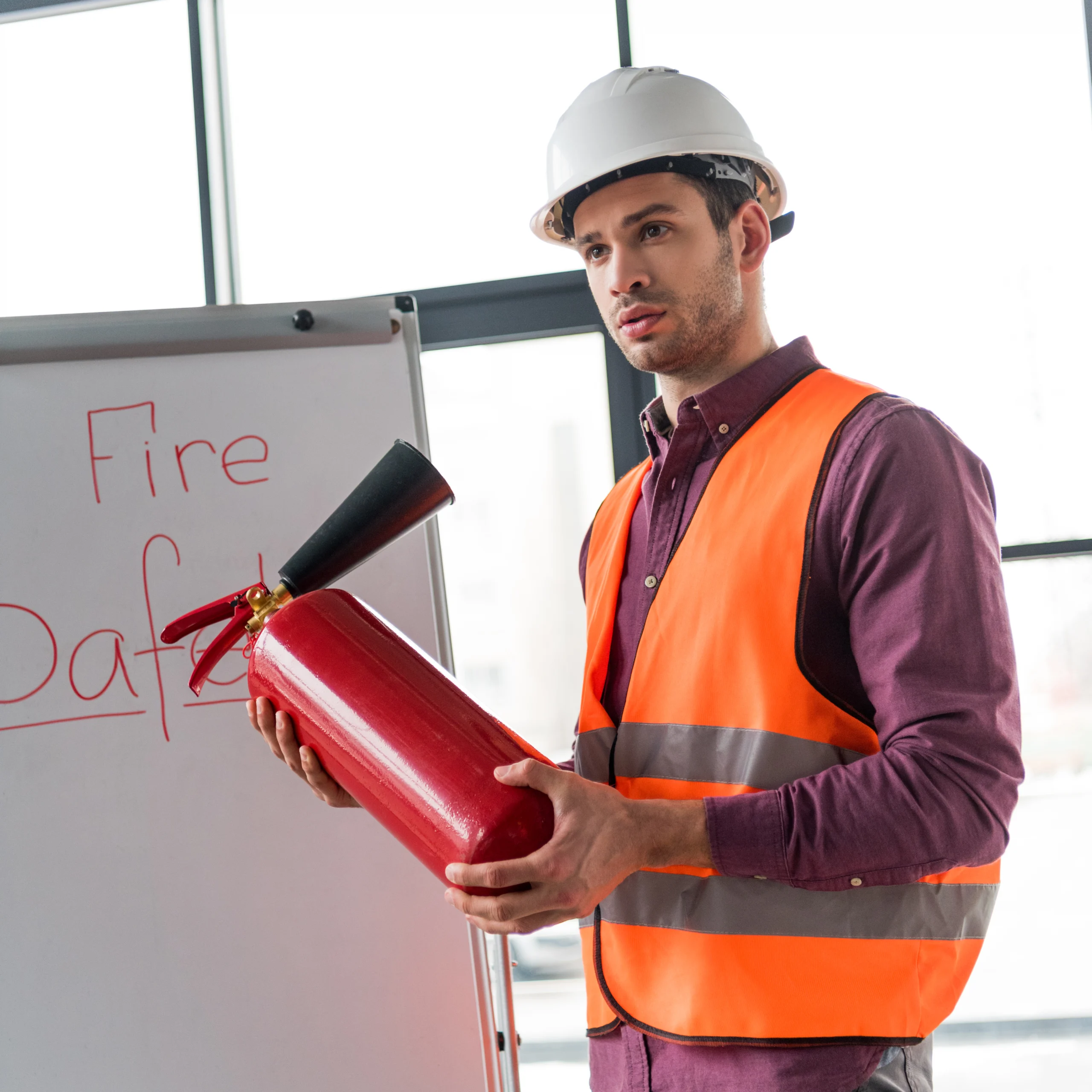 Fire warden informing team at worksite
