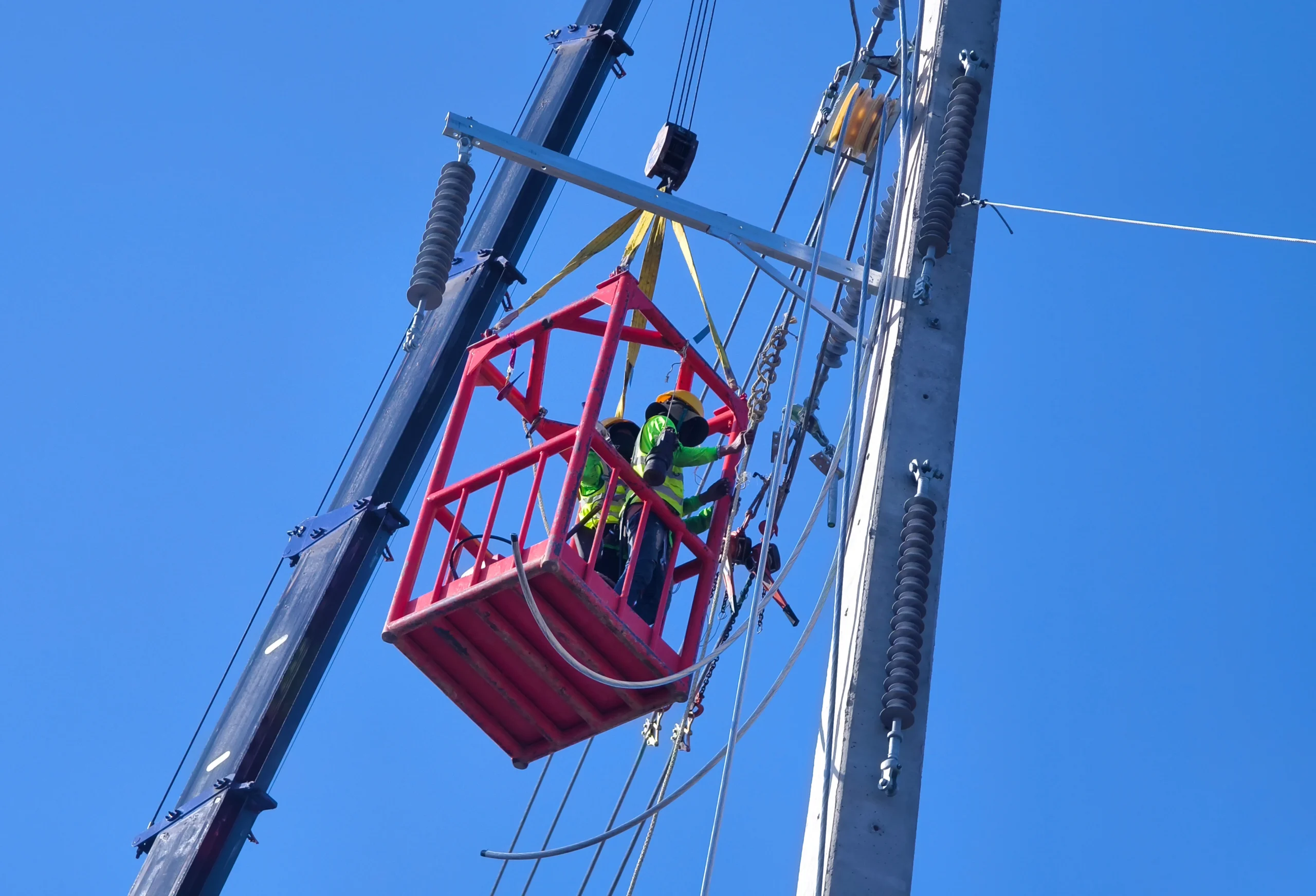 High voltage worker working at height